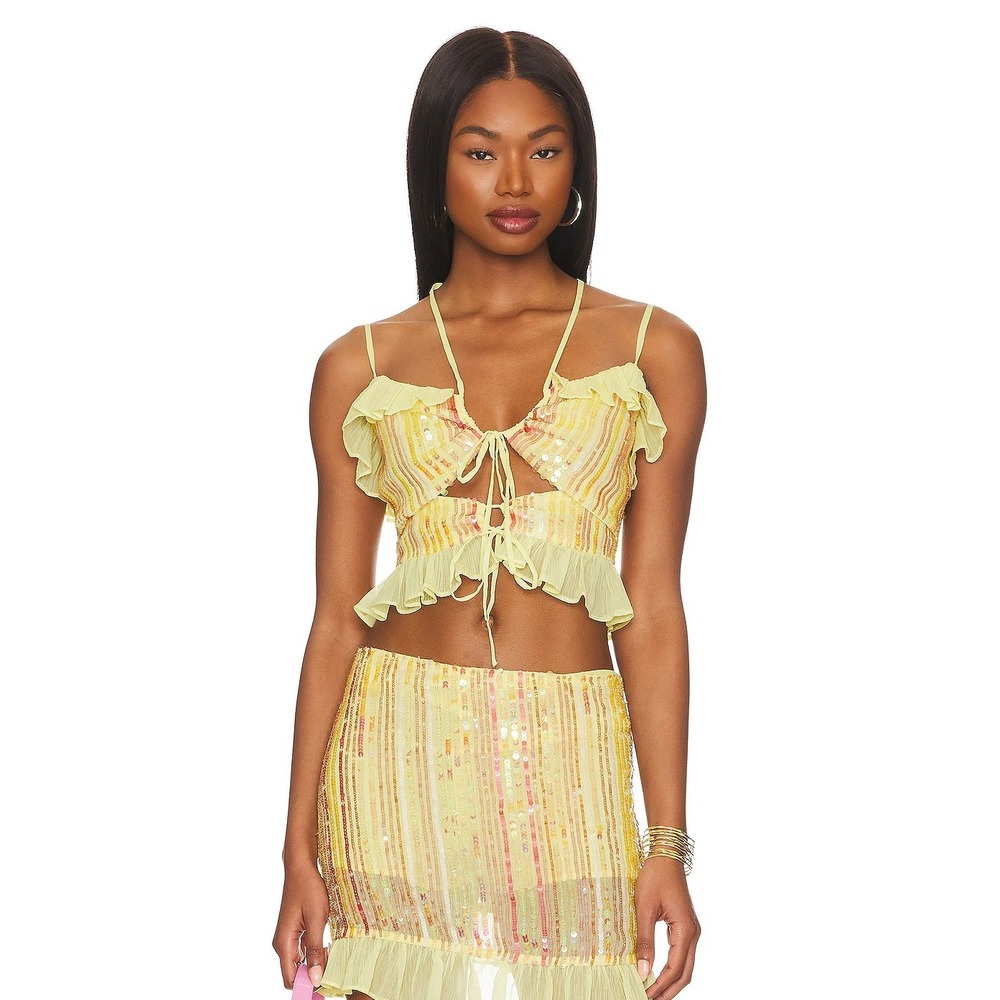 TULAROSA Novah Sequin Top in Lemonade Yellow‎ Size S